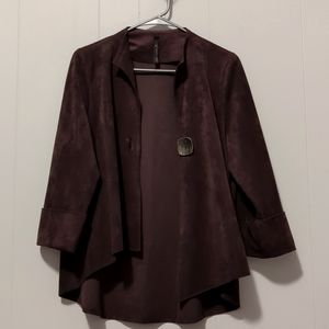IC Collection by Connie K Maroon Faux Suede Asymmetrical Jacket 1488J